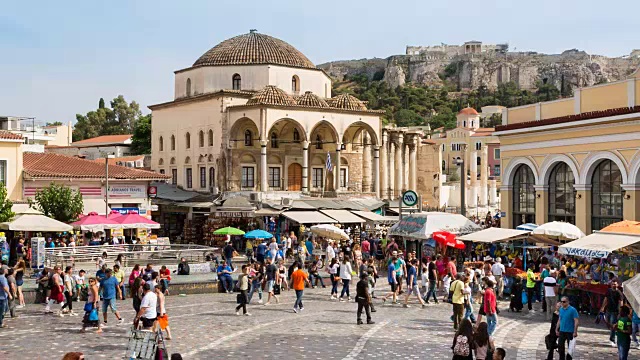 WS Monastiraki广场，跳蚤市场和Tzistarakis清真寺的入口视频下载