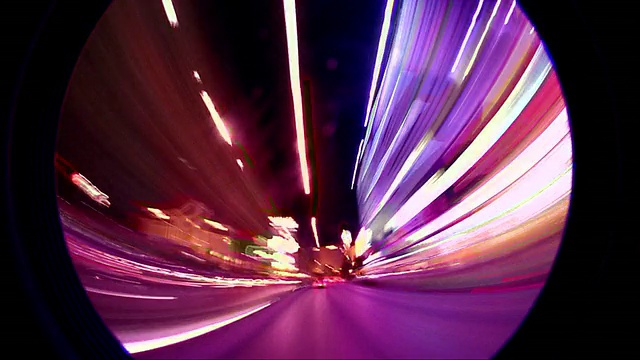 鱼眼掩蔽车的视角时间流逝驾驶在拉斯维加斯与霓虹灯/内华达州视频素材