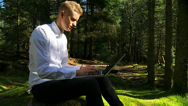 商人在自然4K笔记本电脑。视频下载
