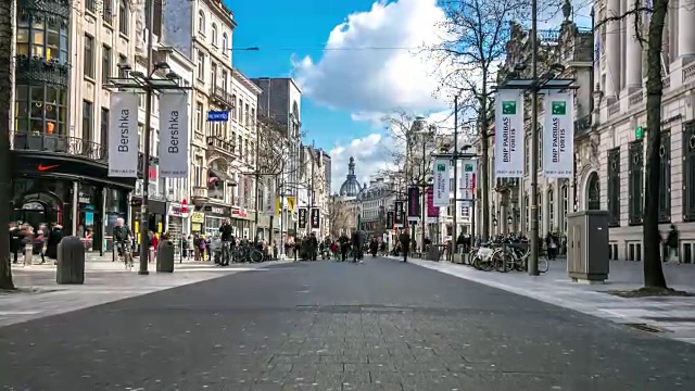 延时:比利时安特卫普市梅尔购物街步行街视频下载