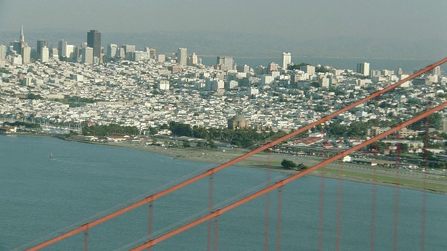 航拍宽拍摄金门大桥周围的交通/马林海角的背景/旧金山，加利福尼亚视频素材