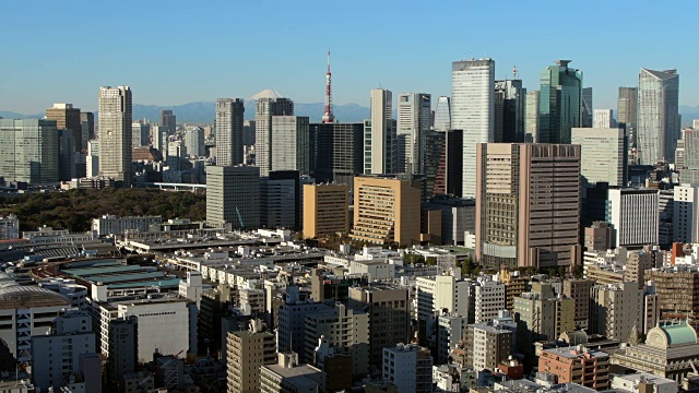 阳光明媚的东京大厦和富士山视频素材