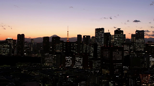 日落后的富士山和东京大厦视频素材