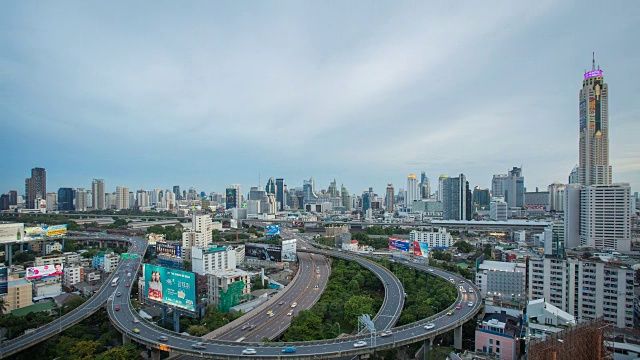 延时泰国中央商务区，城市景观，曼谷地标视频素材