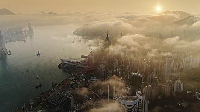 日出时从空中俯瞰香港视频购买