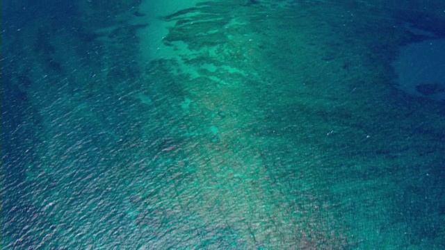 阳光照亮半透明的蓝色海水，露出珊瑚礁。视频下载