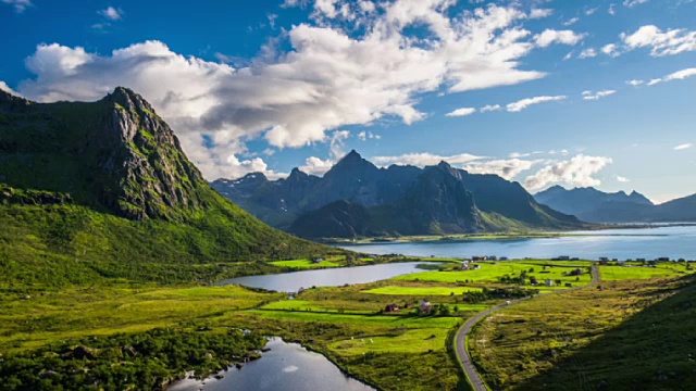 航拍:挪威罗浮敦群岛景观，斯堪的纳维亚半岛视频购买