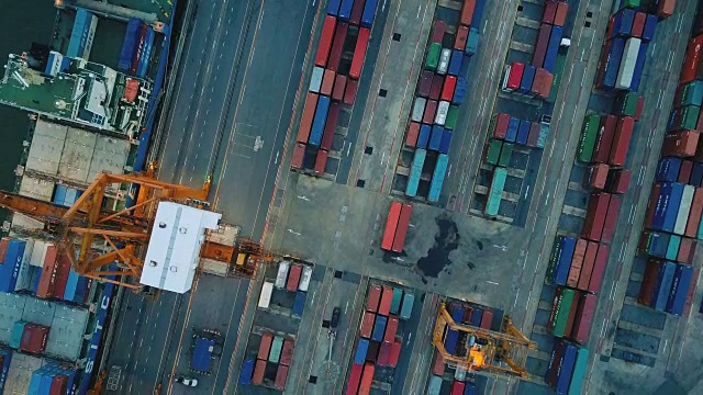 工业港口与集装箱船，鸟瞰图视频素材