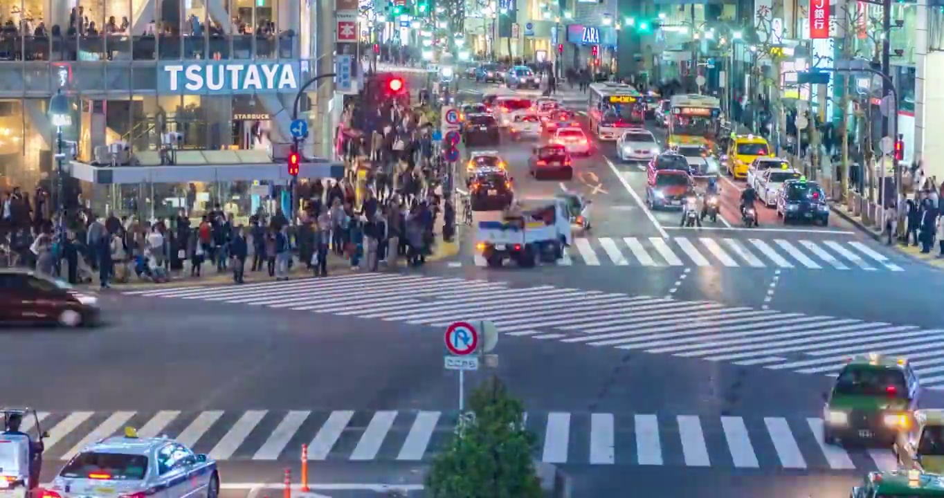 4K延时:日本东京涉谷步行街夜间鸟瞰图视频素材