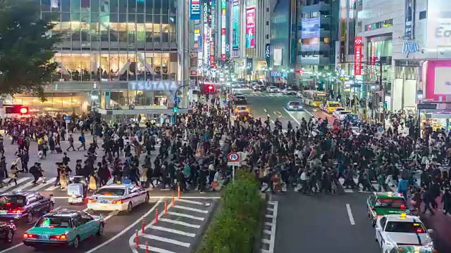 4K延时:东京涩谷人行横道也被称为涩谷视频素材