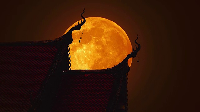 满月之夜泰国寺庙的美丽屋顶视频下载