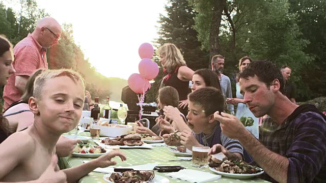夏季烧烤大型家庭庆典自然视频下载