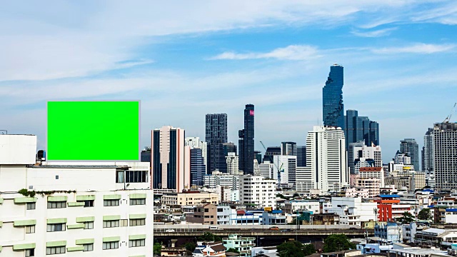 延时拍摄:泰国曼谷中央商务区，绿色屏幕。视频素材