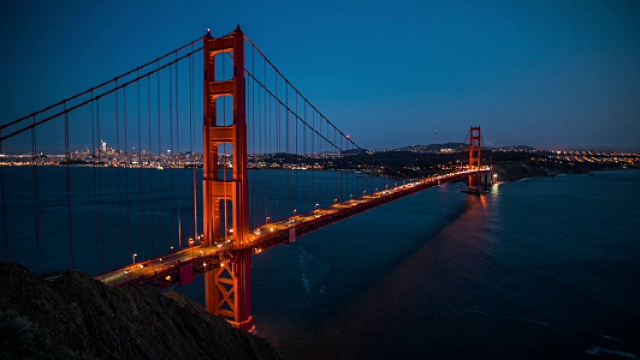 金门大桥在晚上，旧金山，美国- 4K城市景观，风景和建立视频下载