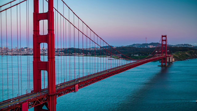 金门大桥在黄昏- 4K城市景观，风景和建立者视频素材