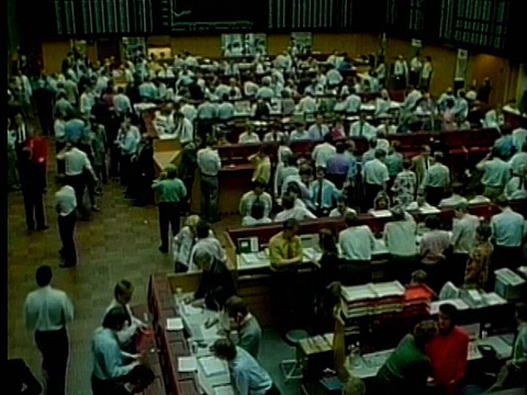 1994 MONTAGE HA TD WS法兰克福证券交易所交易大厅工作人员/ MS HA交易员在证券交易所大厅讨论/法兰克福am Main，德国/音频视频下载