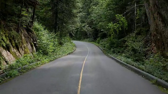 4K视频的汽车驾驶在山区森林道路，魁北克，加拿大视频下载