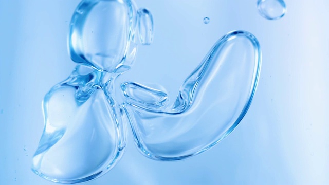 宏观蓝色液体气泡缓慢运动在高速视频素材