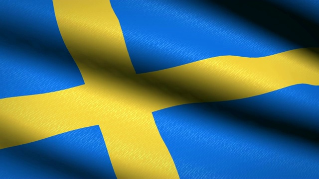 瑞典国旗飘扬纺织纹理背景。无缝循环动画。全屏。缓慢的运动。4 k的视频视频下载