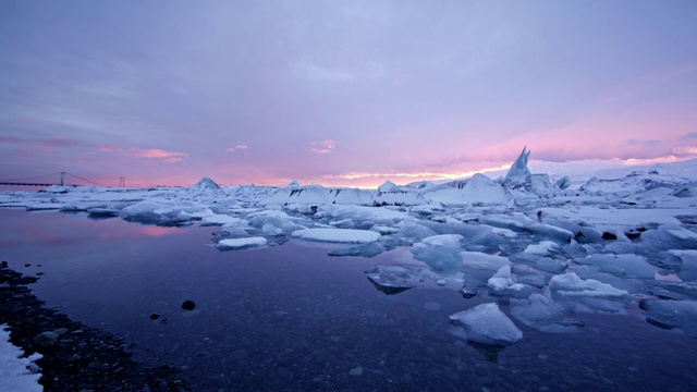WS 宁静的景色冰冷的海洋，乔库尔萨隆泻湖，冰岛视频素材