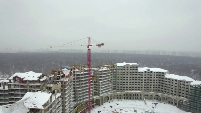 俄罗斯在建住宅小区冬季鸟瞰图视频素材