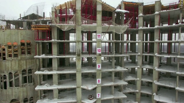 公寓大楼正在建设中。冬季鸟瞰图视频素材