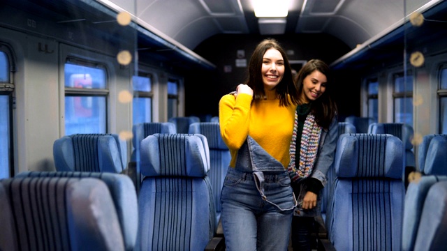 坐火車旅行的女性朋友視頻素材