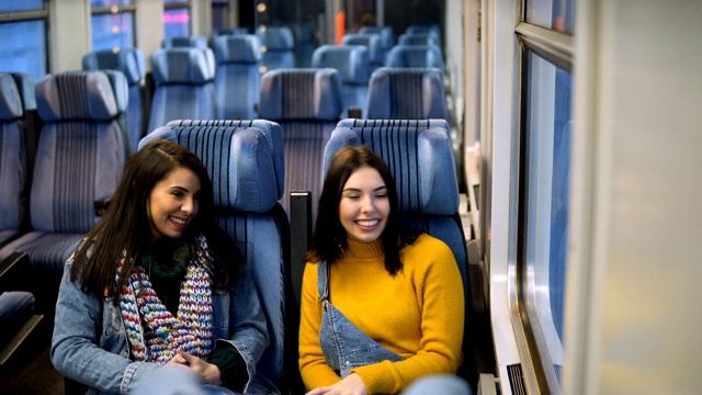 坐火車旅行的女性朋友視頻素材