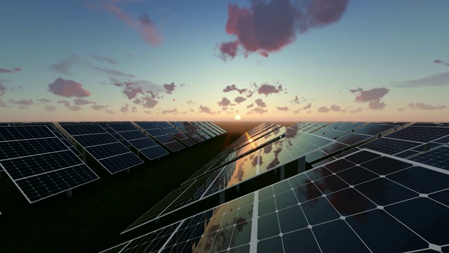 太阳电池板在日出的背景视频素材