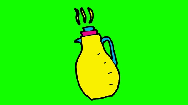孩子们以热水瓶为主题画绿色背景视频素材