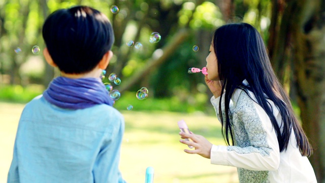 亚洲小男孩和女孩在公园玩视频素材