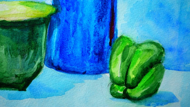 花瓶和甜椒的静物画。拍摄图纸。视频下载