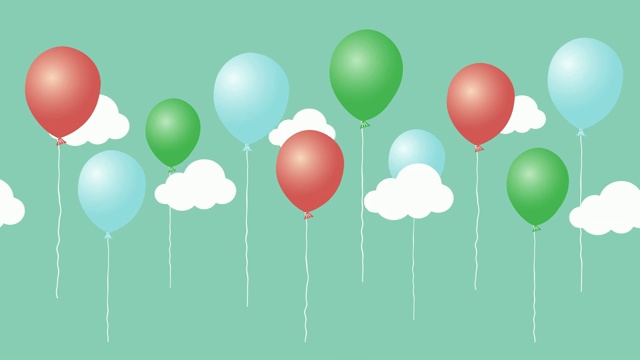 彩色的卡通气球与云彩的动画。视频素材
