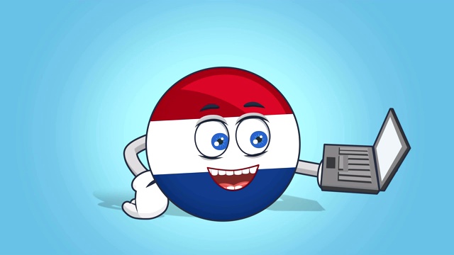 卡通图标旗帜荷兰手提电脑与阿尔法哑光的脸部动画视频下载