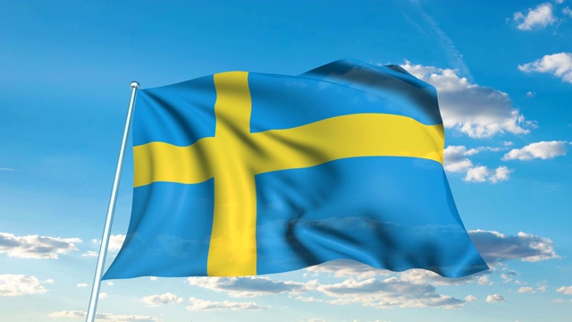 阴天下织物结构的瑞典国旗(可循环)视频下载