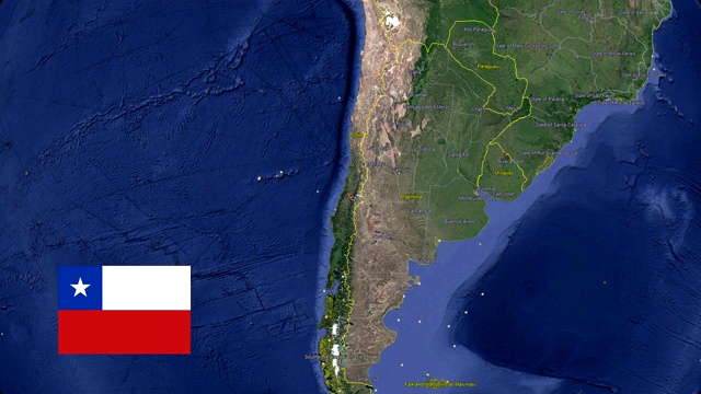 智利国旗。三维地球在空间-缩放智利外视频素材
