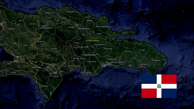多米尼加共和国与旗帜。三维地球在空间-缩放在多米尼加共和国外视频素材