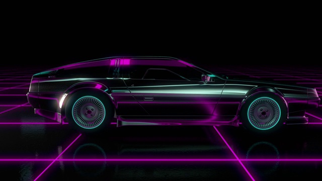 复古未来80年代风格的科幻汽车背景。无缝循环3D视频动画视频素材