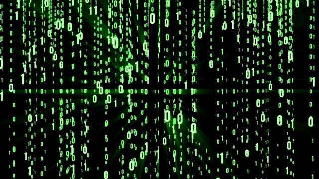 抽象矩阵的背景。二进制计算机代码。编码和黑客的概念。运动技术背景。视频素材