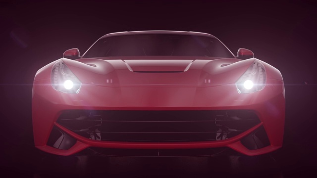 红色汽车正面视图3d渲染黑色背景视频素材