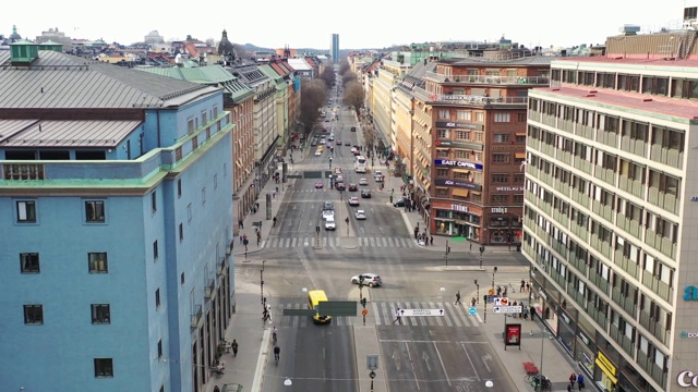从上面看，斯德哥尔摩中心，Sveavagen视频素材