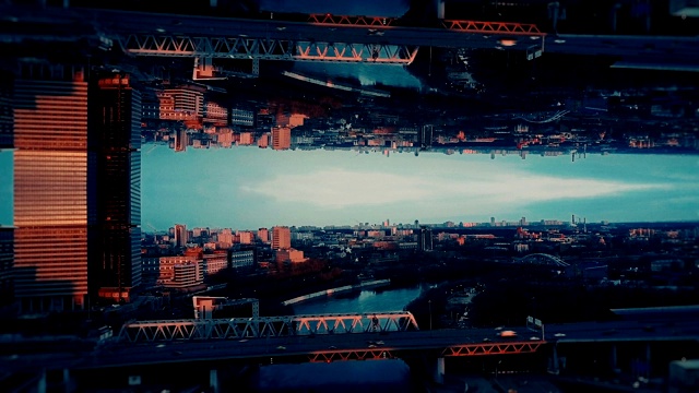 莫斯科空中的未来主义背景。镜面效果视频素材