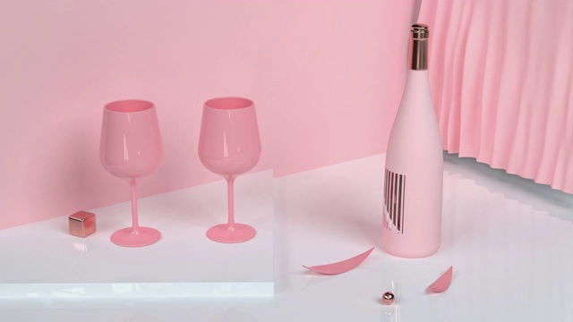 抽象运动粉色场景酒瓶3d渲染饮料庆祝概念视频下载