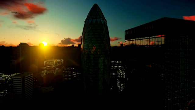 俯瞰城市天际线，面对美丽的日出视频下载