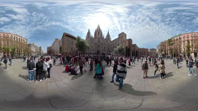 巴塞罗那360度视频大教堂广场。哥特老城区。VR equirectangular全景视频下载