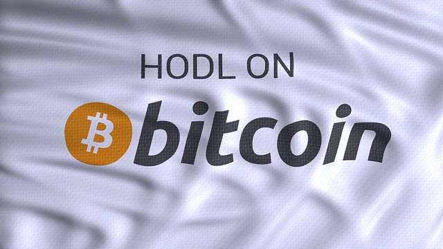 比特币旗帜，加密货币交易市场作为3D插图概念，hodl在文本背景视频下载