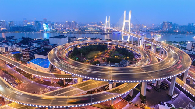 上海南浦大桥夜间交通的时间变化视频素材