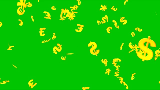 美元、欧元、英镑和日元下跌的迹象正在绿屏上视频下载