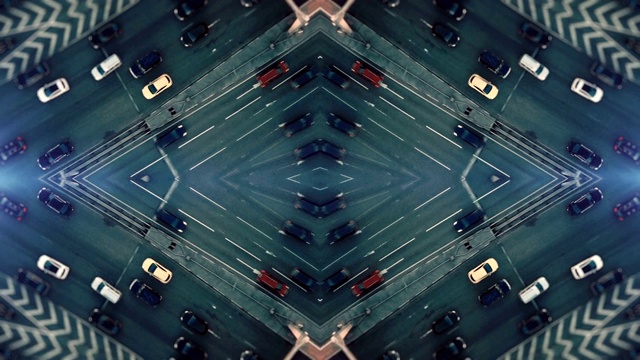 城市交通。空中的背景。镜面效果视频素材
