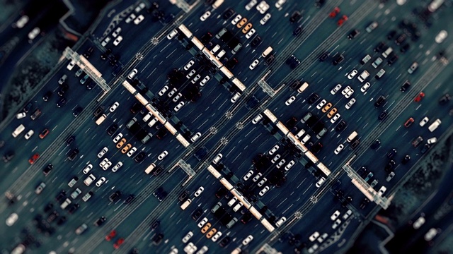 城市交通。空中的背景。镜面效果视频素材